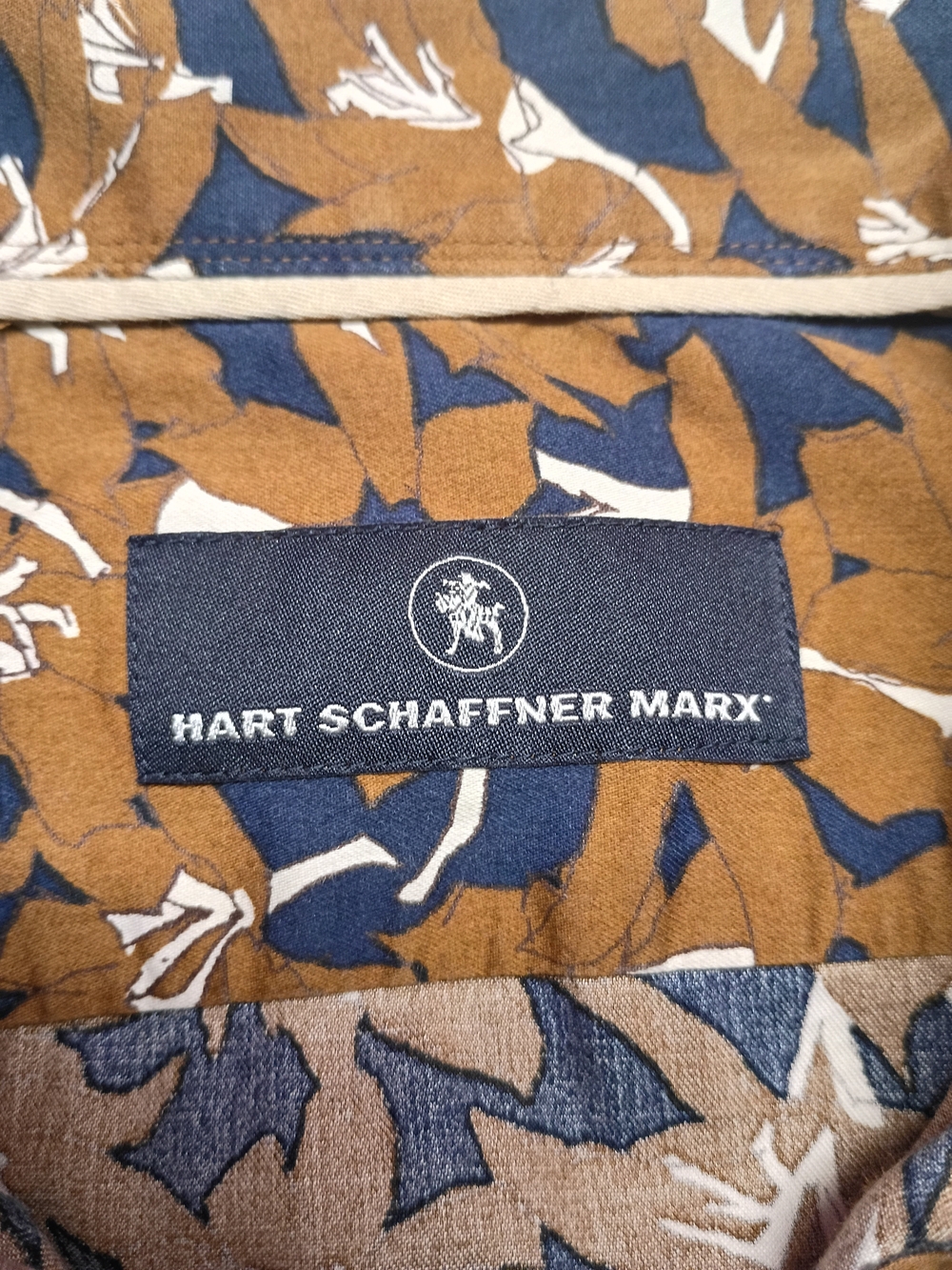 Hart Schaffner Marx Tan Floral Short-Sleeve Button-Down Shirt Small - Picture 3 of 8
